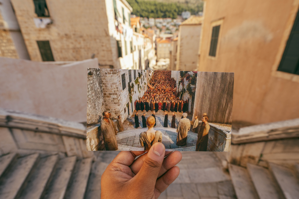 Steps in Dubrovnik with a photo in the forefront showing the Game of Thrones scene