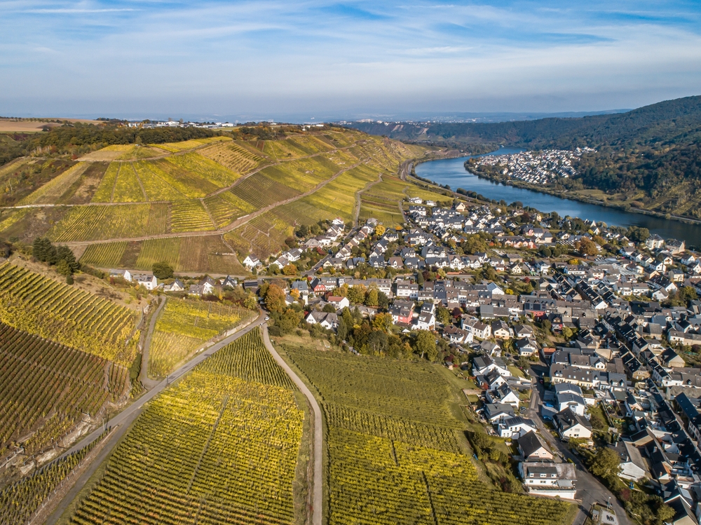 Aerial view of the Moselle River Wine Region