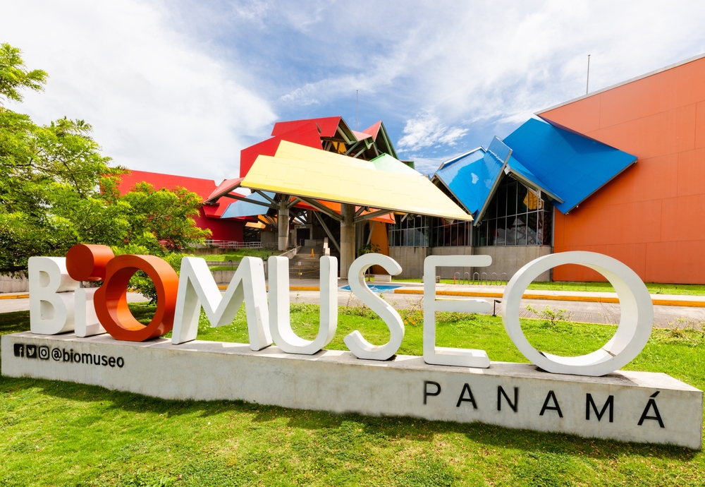 Front sign and building of Biomuseo in Panama