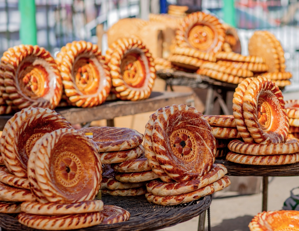 Bread at an outdoor market in Uzbekistan