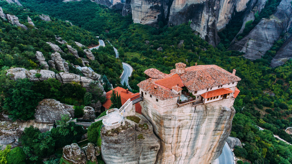 A monastery in Greece on top of mountain