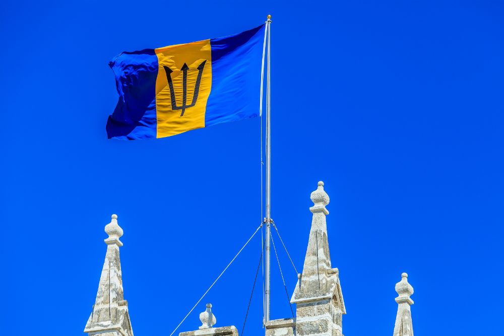 Barbados flag on mast