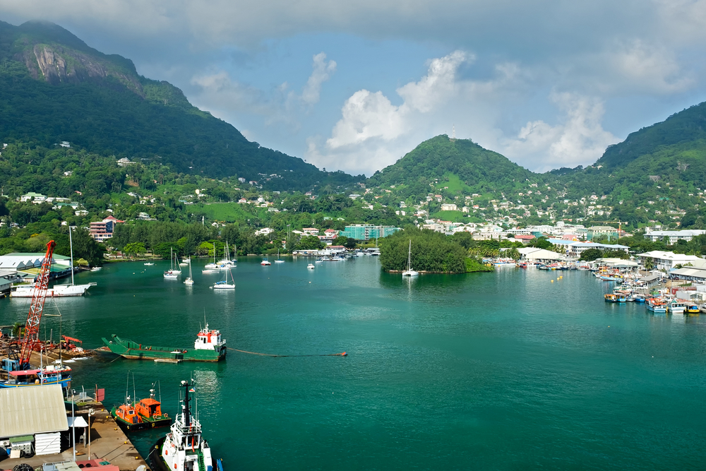 Victoria, Seychelles, as seen from the port.