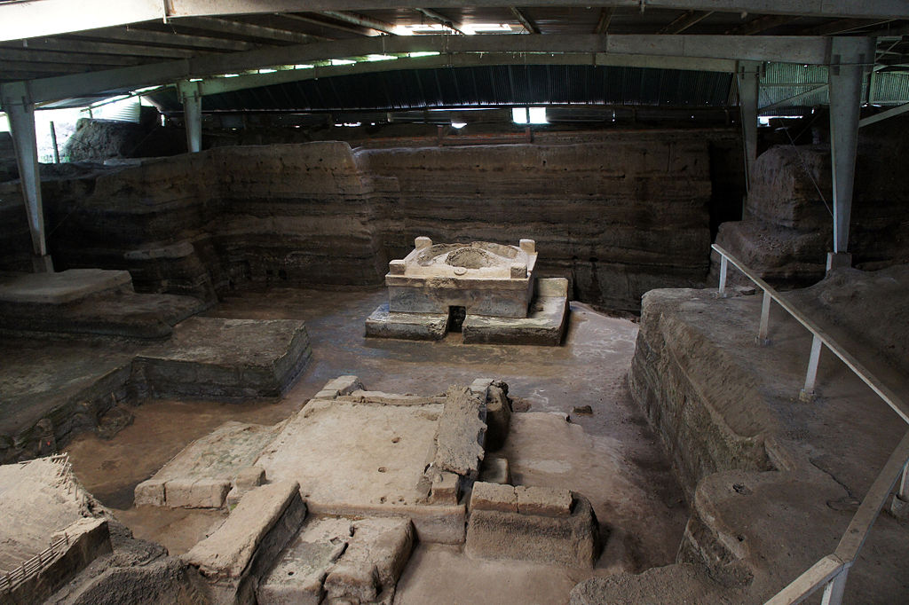 Panoramic view of the Tamazcal (Structure 9) excavated at Area 2. Remains of maya village of Joya de Cerén buried by volcano eruption around A.D. 600 (El Salvador).