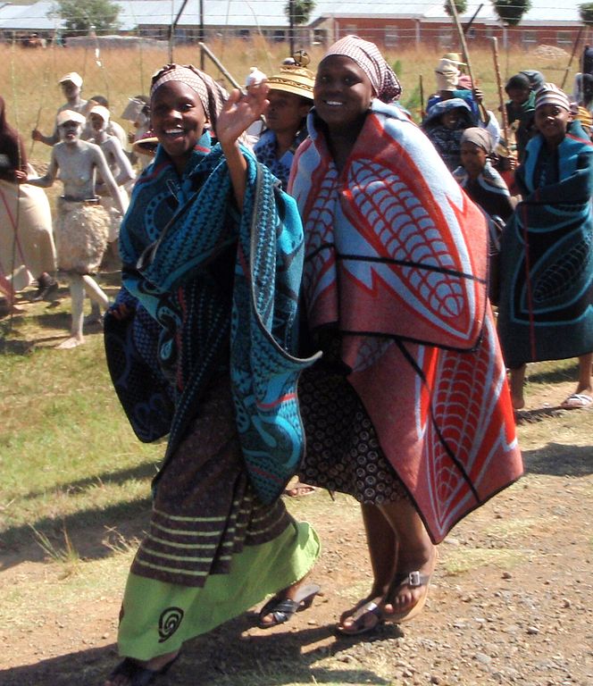 Basotho women wearing blankets